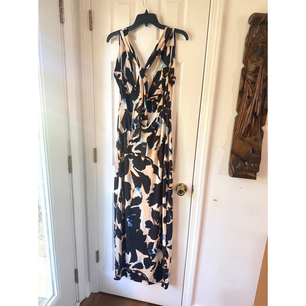 AFRM Genie Maxi Dress Shadow Floral Crossover Halter Keyhole Large - Picture 6 of 7
